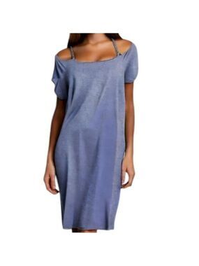 Michael Kors Cold Shoulder Purple and White Ditsy Floral Shift Dress Size L